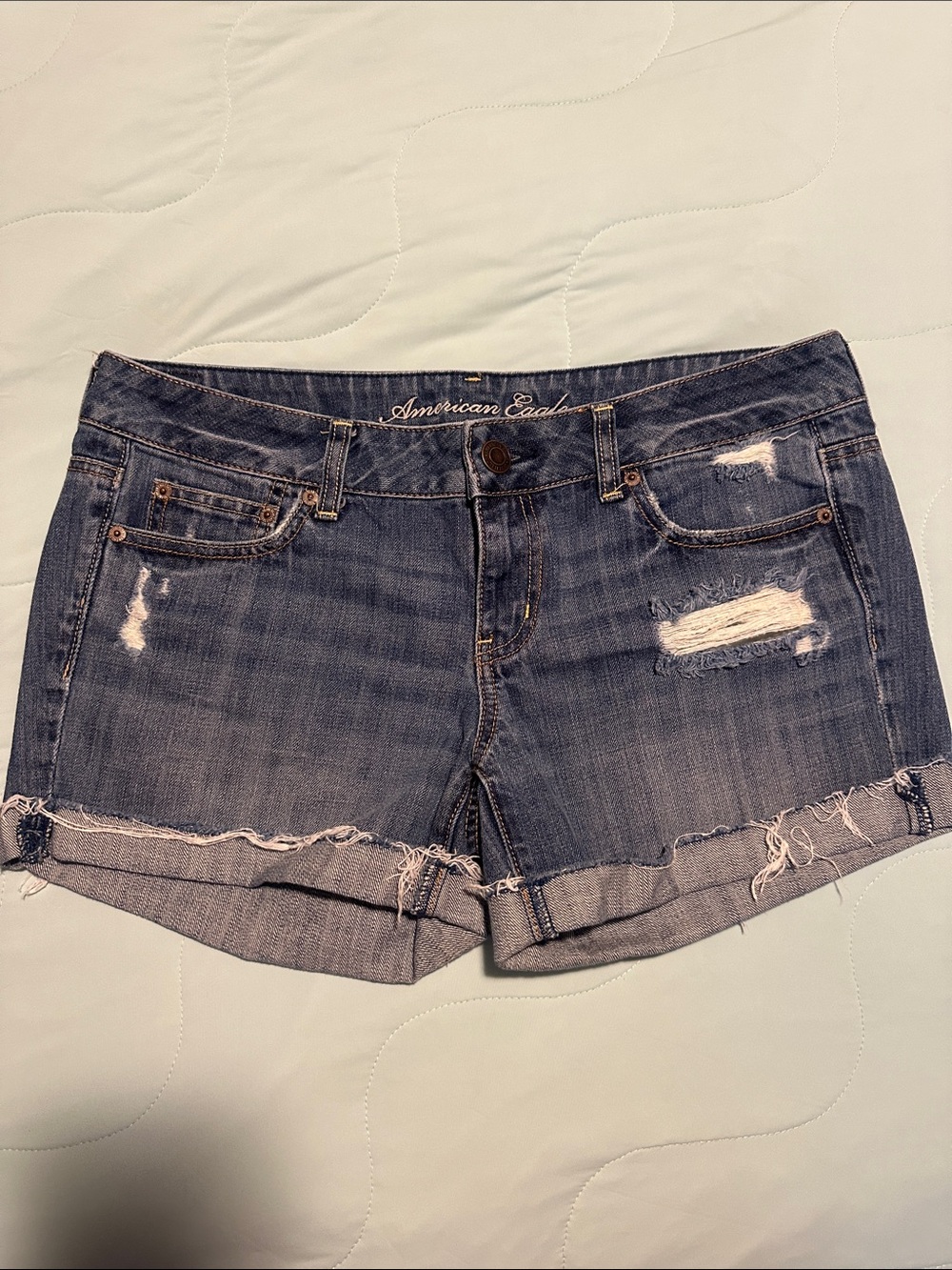 American Eagle Outfitters Dark Blue Distressed Denim Cutoff Shorts